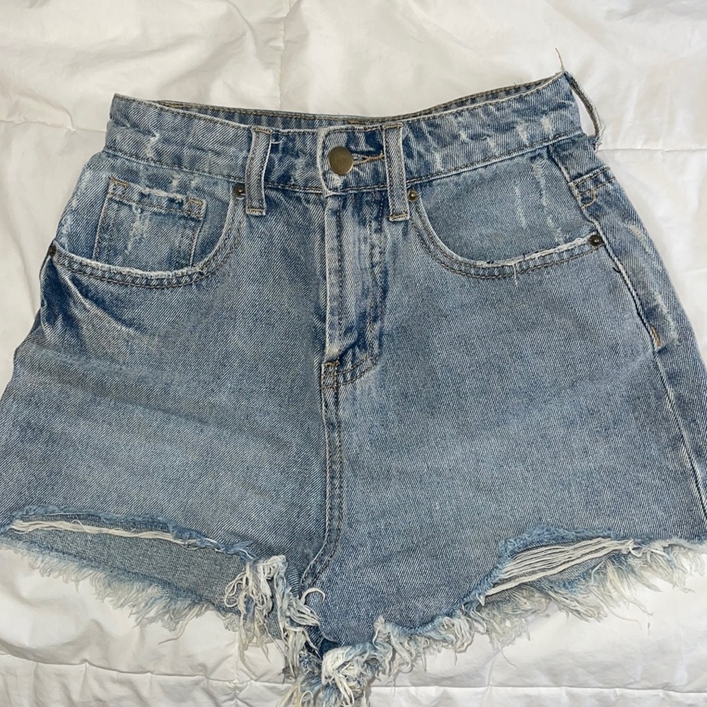 princess polly high waisted denim shorts